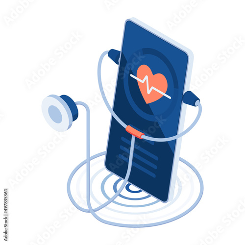 Isometric Stethoscope on Smartphone with Heart Pulse photo