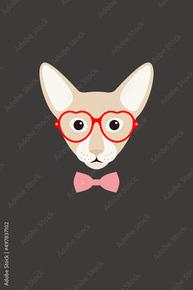 Elegant cat wear a heart glasses and bowknot, fashion portrait of cat Elegant cat wear a heart glasses and bowknot, fashion portrait of cat