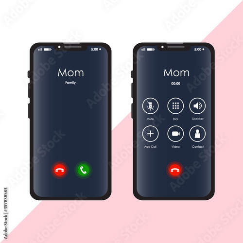 phone with Mum calling screen vector illustration