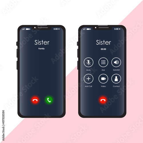 phone with Sister calling screen vector illustration