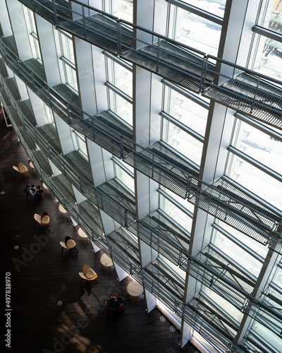 Glass walls and chairs at the New National Museum of Art in Japan 
新国立美術館のガラス張りの壁と椅子