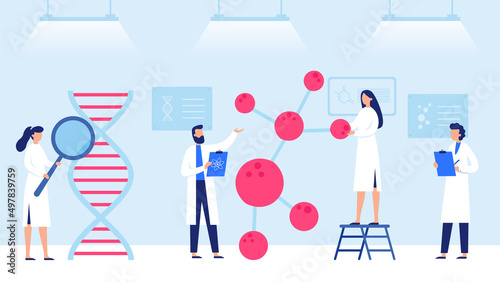 Professional scientific research. Scientists working with DNA analysis. Genetic engineering employees checking DNA