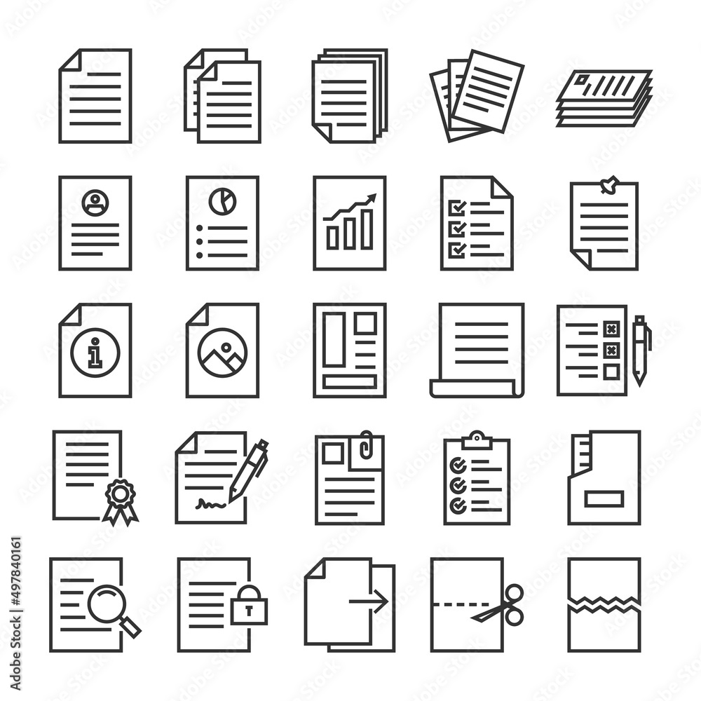 Documents outline icons set, Vector and Illustration. Documents outline icons set, Vector and Illustration.