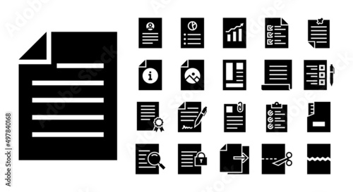 Documents Glyph icons set, Vector and Illustration.