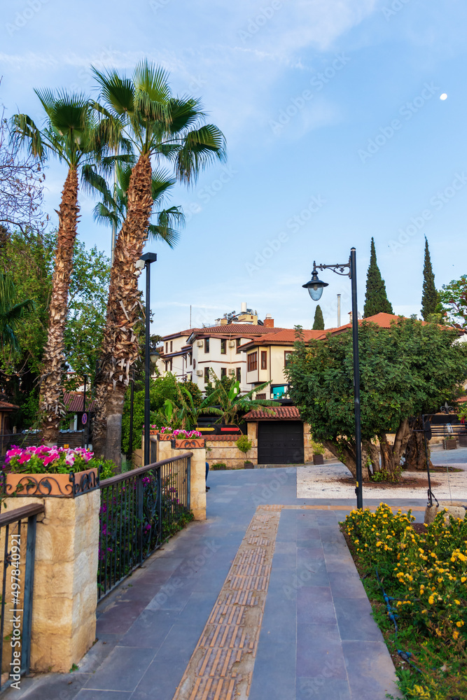 Antalya, Turkey. Houses in the Historical Distirict of Antalya Kaleici , Turkey. Old town of Antalya is a popular destination among tourists.