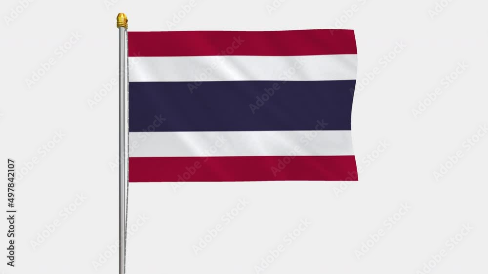 A loop video of the Thailand flag swaying in the wind from a frontal perspective.