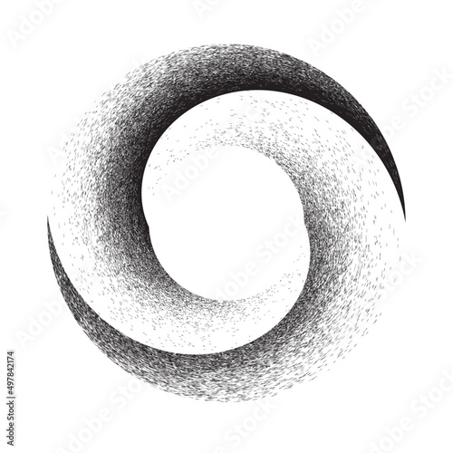 Grunge brush strokes in Circle Form . Spiral Vector Illustration .Textured round Logo . Design element . Abstract Geometric circular shapes .Rotating grunge radial line. Concentric circles