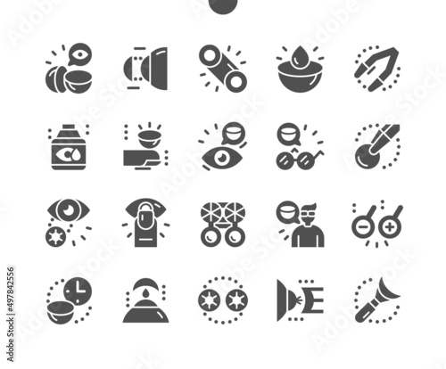 Contact lenses. Vision problems. Lenses for glasses. Health care, medical and medicine. Eyecare, optical, ophthalmology and optometry. Vector Solid Icons. Simple Pictogram