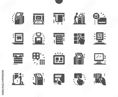 Kiosk Terminal. Business, touchscreen, electronic, bank, customer, technology, payment. Finance and money. Vector Solid Icons. Simple Pictogram