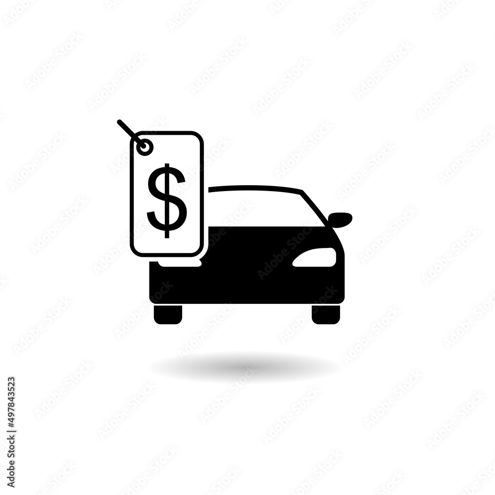 Car and price tag icon with shadow