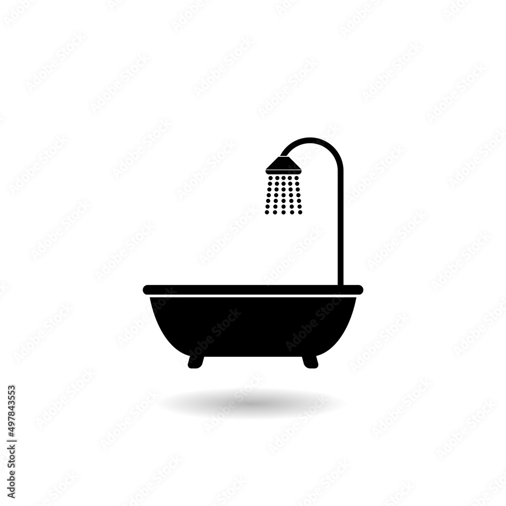 Shower with water drops flowing icon with shadow Shower with water drops flowing icon with shadow
