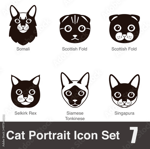 Schilderij op canvas Cat breed face cartoon flat black icon series, vector illustration