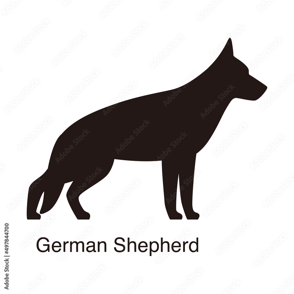 German Shepherd dog silhouette, side view, vector illustration
