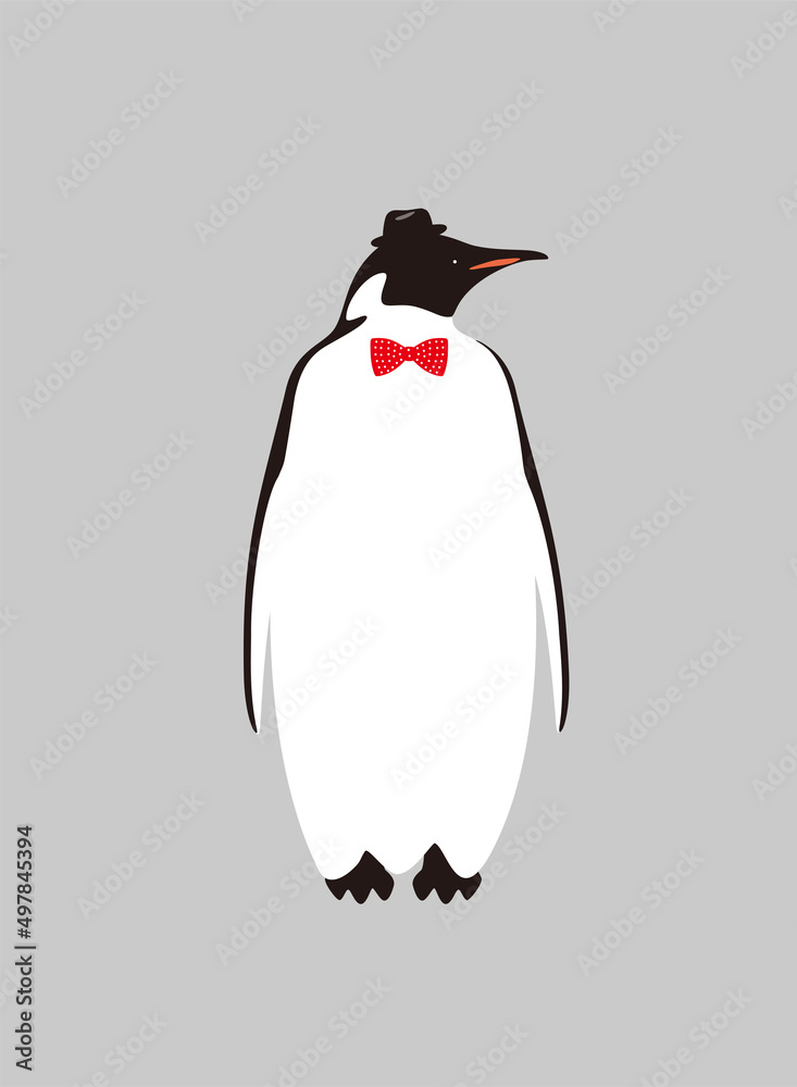 Obraz premium Portrait of penguin, wearing bow tie and hat, like a gentleman, cool style