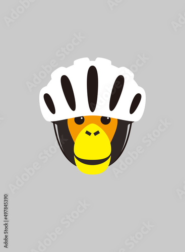 Portrait of chimpanzee, wearing bike helmet, like a cyclist, cool style, cosplay