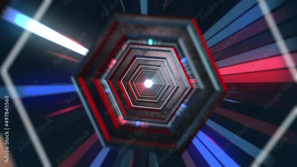This stock motion graphic shows a tunnel of hexagons on a dark background. This background will decorate your projects.