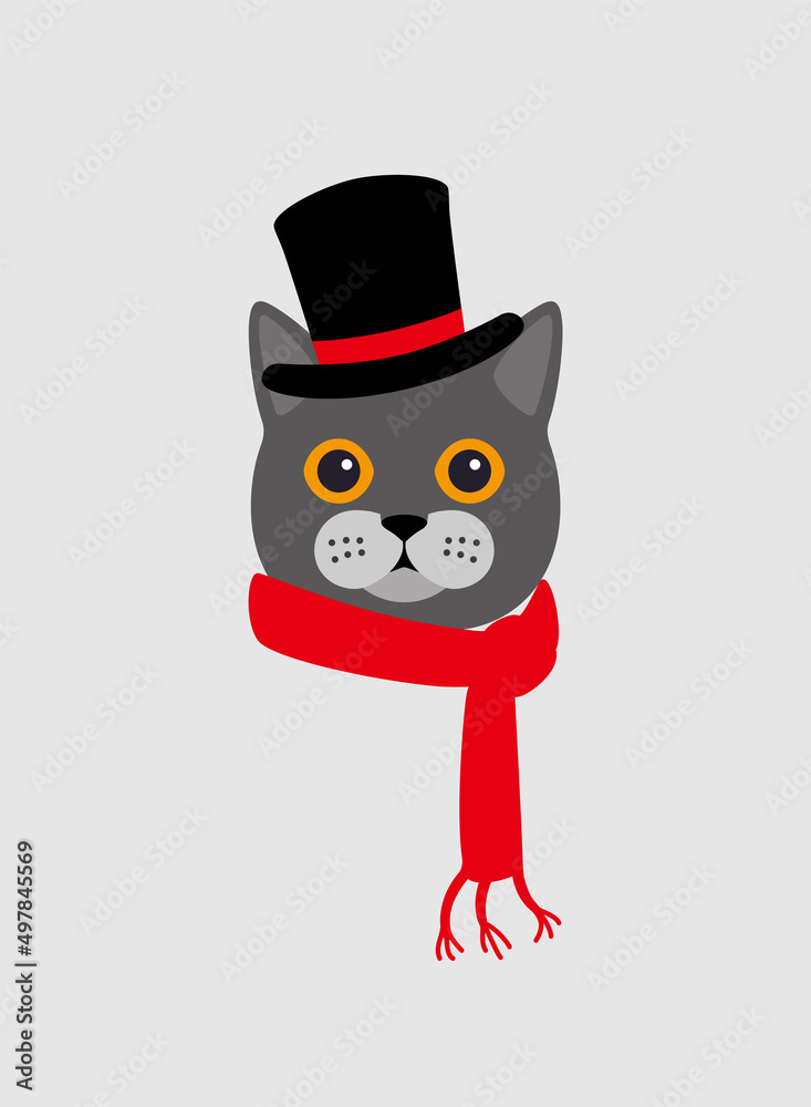 Portrait of cat, wearing hat and scarf, like a gentleman, cool style, cosplay