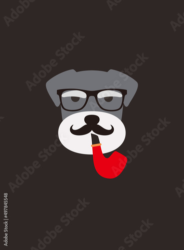 Portrait of dog, wearing glasses, Holding a pipe, like a gentleman, cool style, cosplay