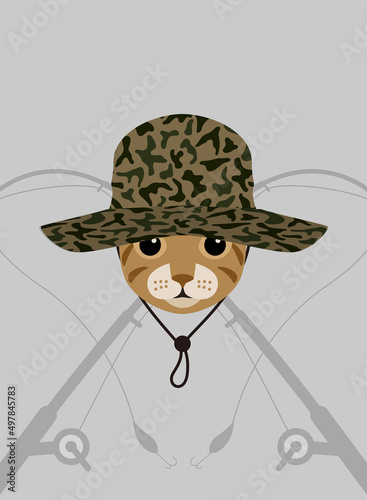Portrait of cat, wearing hat, like an angler, cool style, cosplay