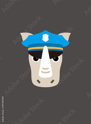 Portrait of rhino, wearing something, cool style, cops cosplay