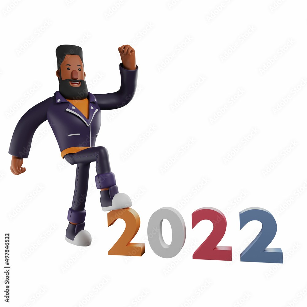 3D Beard man Cartoon Picture with 2022 Sign Board 3D Beard man Cartoon Picture with 2022 Sign Board