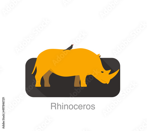 Schilderij op canvas Oxpecker on the back of rhino, vector illustration