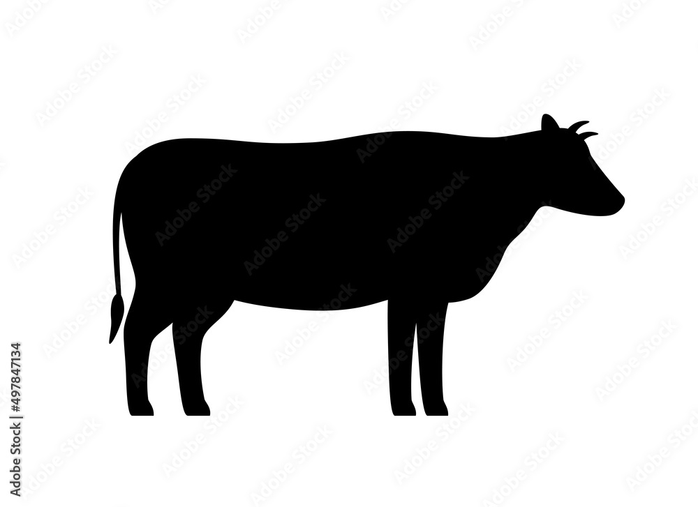 Cow, farm animal black icon, vector illustration