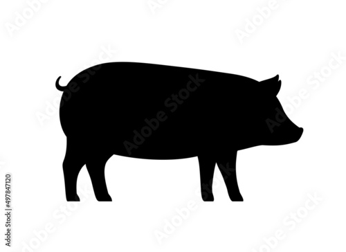 Pig, farm animal black icon, vector illustration