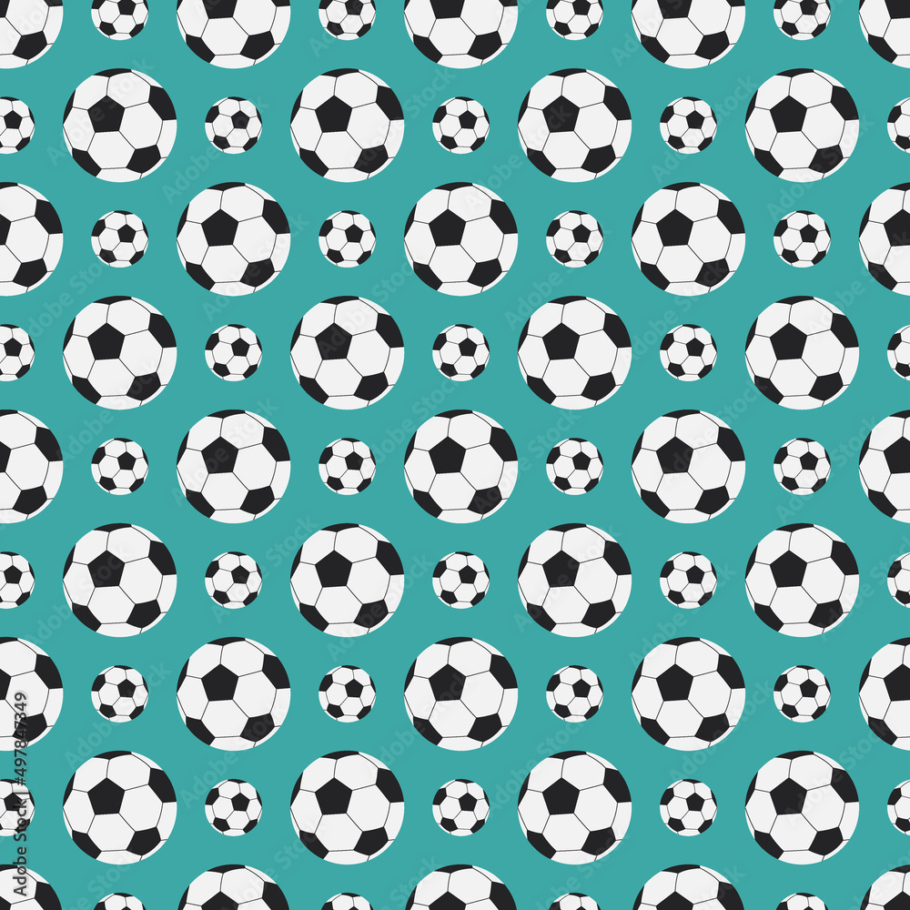 Football pattern. Seamless green background with white and black soccer balls. Vector flat repeating illustration for sport designs, textile Football pattern. Seamless green background with white and black soccer balls. Vector flat repeating illustration for sport designs, textile