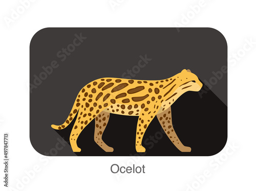 Ocelot cat walking side flat 3D icon design photo