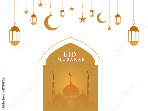 Cultural Muslim Eid Mubarak festival greeting beautiful background with mihrab and mosque