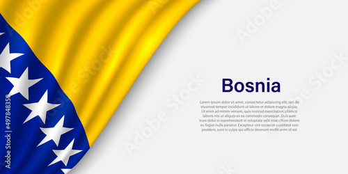Wave flag of Bosnia on white background. photo