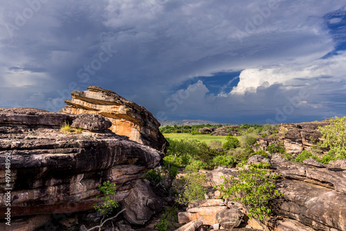 View of the plain at the foot of Ubirr Rock before the storm, Australia photo