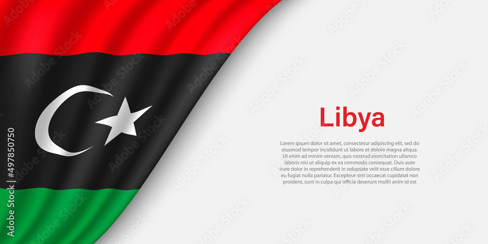Wave flag of Libya on white background. - obrazy, fototapety, plakaty 