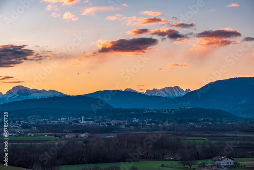 Winter colorful sunset in the countryside of Friuli-Venezia Giulia  Italy