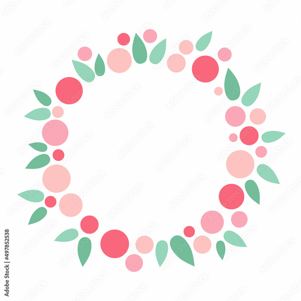 Wreath of berries and leaves. Round flower wreath with cute berries and leaves. Vector illustration for greeting cards, posters, invitations, art prints, baby shower, wedding Wreath of berries and leaves. Round flower wreath with cute berries and leaves. Vector illustration for greeting cards, posters, invitations, art prints, baby shower, wedding