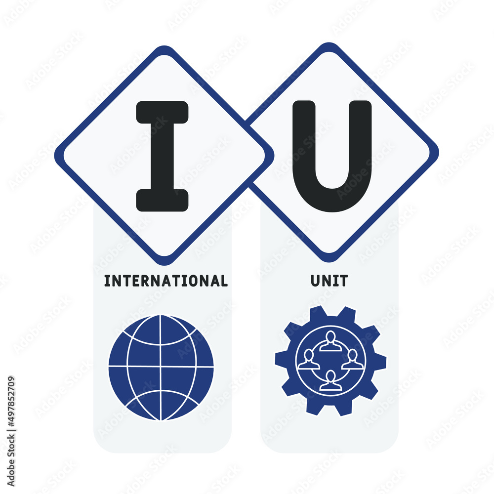 IU - International Unit acronym. business concept background. vector illustration concept with keywords and icons. lettering illustration with icons for web banner, flyer, landing pag IU - International Unit acronym. business concept background. vector illustration concept with keywords and icons. lettering illustration with icons for web banner, flyer, landing pag
