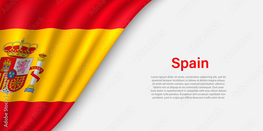 Wave flag of Spain on white background. - obrazy, fototapety, plakaty 
