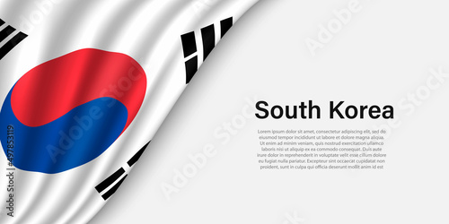 Wave flag of  South Korea on white background.