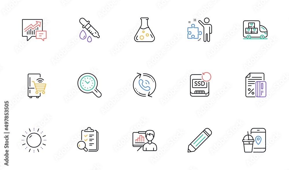 Food app, Time management and Chemistry lab line icons for website, printing. Collection of Presentation board, Recovery ssd, Inspect icons. Sun energy, Strategy, Call center web elements. Vector Food app, Time management and Chemistry lab line icons for website, printing. Collection of Presentation board, Recovery ssd, Inspect icons. Sun energy, Strategy, Call center web elements. Vector