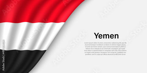 Wave flag of Yemen on white background. photo