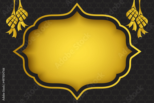 ramadan kareem background template design vector, eid mubarak, with hanging ornament, black golden color