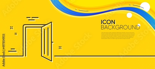 Open door line icon. Abstract yellow background. Entrance doorway sign. Building entry symbol. Minimal open door line icon. Wave banner concept. Vector
