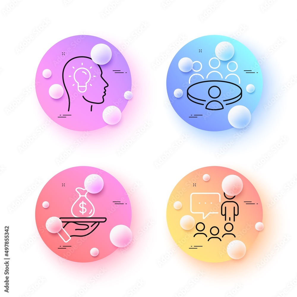 Meeting, Idea head and Loan minimal line icons. 3d spheres or balls buttons. People chatting icons. For web, application, printing. Human resource, Lightbulb, Financial mortgage. Conference. Vector Meeting, Idea head and Loan minimal line icons. 3d spheres or balls buttons. People chatting icons. For web, application, printing. Human resource, Lightbulb, Financial mortgage. Conference. Vector