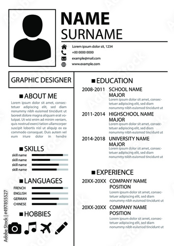 CV Resume Template. Modern Simple Design. Clean Color Background. Editable Vector. A4 Paper Size. Best for Job Application