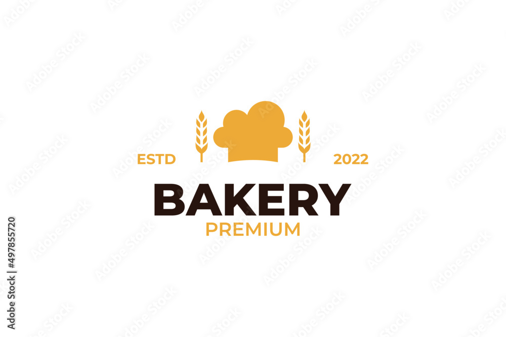 Obraz premium Flat bakery logo with wheat rice icon design vector template