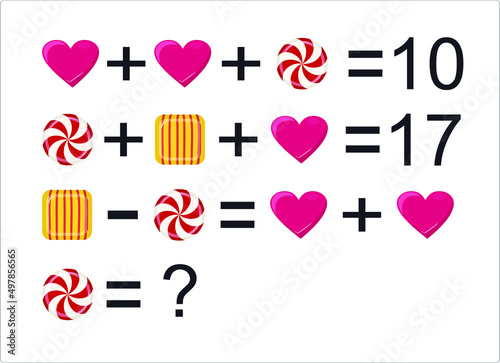 illustration. Educational a mathematical game. Logic task for children. Addition, subtraction