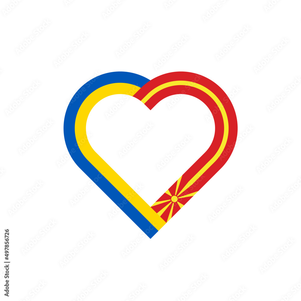 heart ribbon icon of ukraine and north macedonia flags. vector illustration isolated on white background heart ribbon icon of ukraine and north macedonia flags. vector illustration isolated on white background