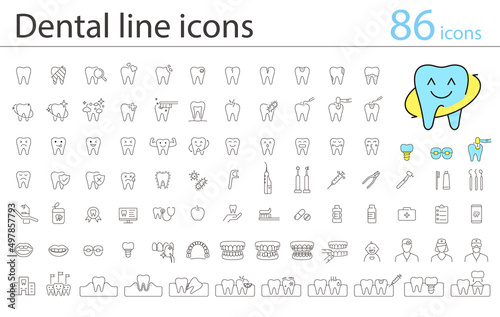 Dental clinic and dental care element line icons photo