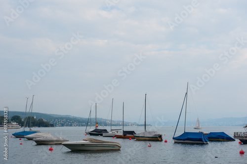 Boats and buoys on the Zurich lake